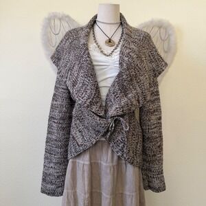 Chunky‎ Knit Cardigan Shawl Collar Tie Front Brown Granpa Sweater Boho Grunge